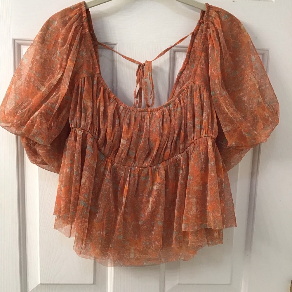 FREE PEOPLE SZ S LUCEA FLUTTER SLEEVE TOP BLOUSE EUC